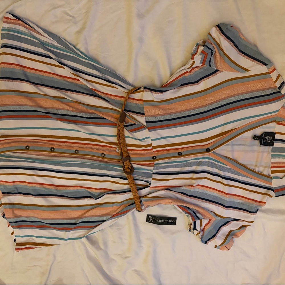 Derek Heart Multi-Stripe Button-Front V-Neck dress